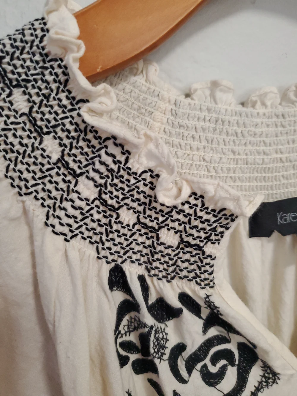 Karen Kane Cream Tunic with Black Floral Embroidery